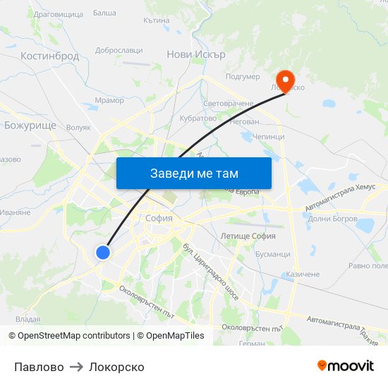 Павлово to Локорско map