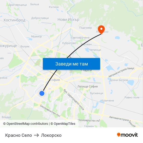 Красно Село to Локорско map