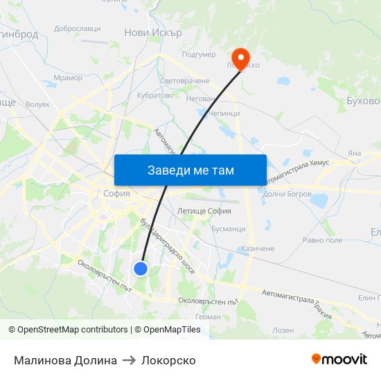 Малинова Долина to Локорско map