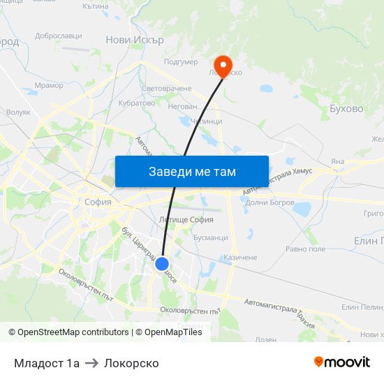 Младост 1а to Локорско map