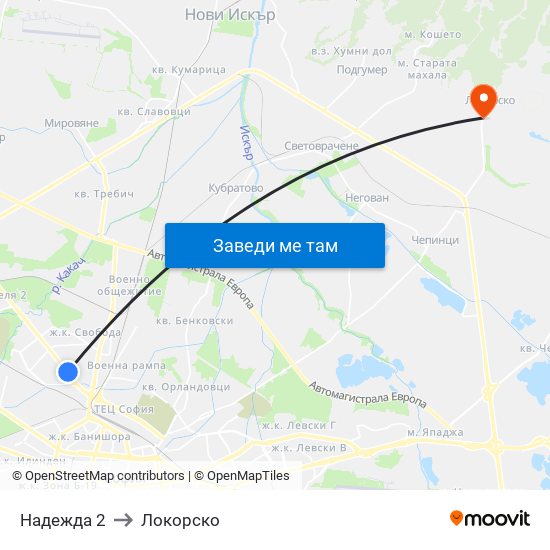 Надежда 2 to Локорско map