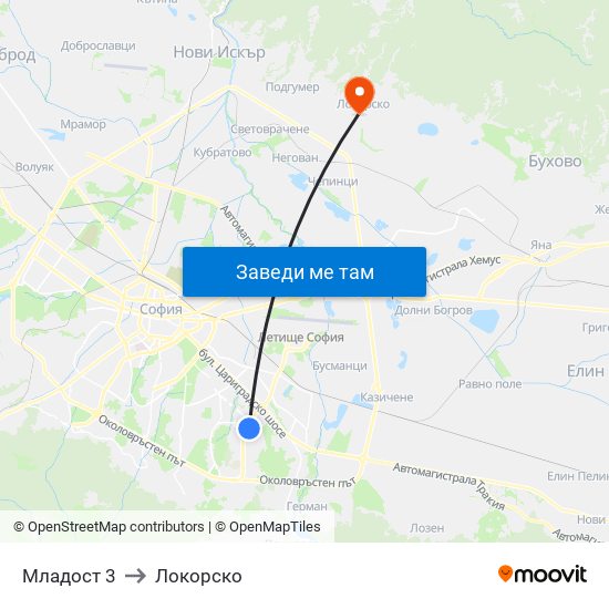 Младост 3 to Локорско map