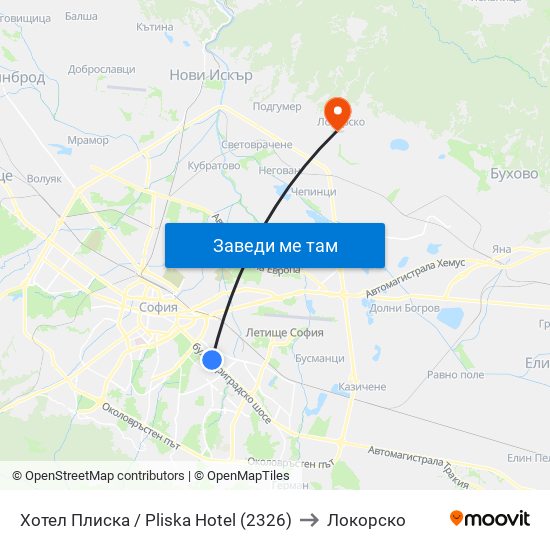 Хотел Плиска / Pliska Hotel (2326) to Локорско map