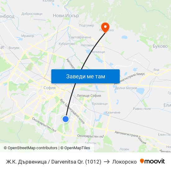 Ж.К. Дървеница / Darvenitsa Qr. (1012) to Локорско map