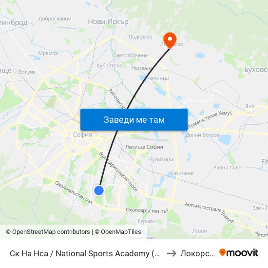Ск На Нса / National Sports Academy (1609) to Локорско map