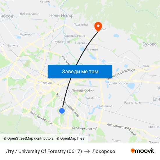 Лту / University Of Forestry (0617) to Локорско map