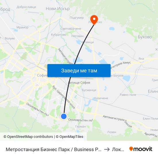 Метростанция Бизнес Парк / Business Park Metro Station (2490) to Локорско map