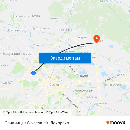 Сливница / Slivnitsa to Локорско map
