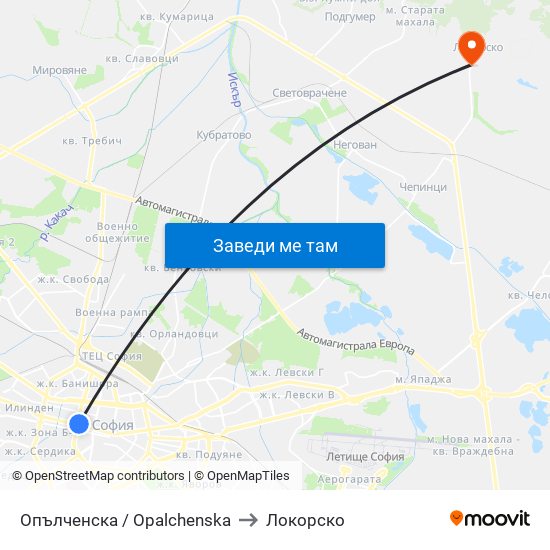 Опълченска / Opalchenska to Локорско map