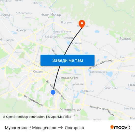 Мусагеница /  Musagenitsa to Локорско map