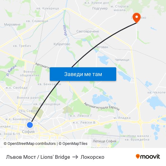 Лъвов Мост / Lions' Bridge to Локорско map
