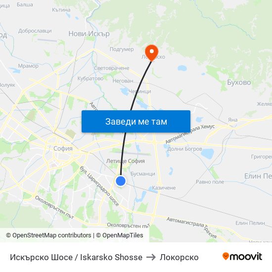 Искърско Шосе / Iskarsko Shosse to Локорско map