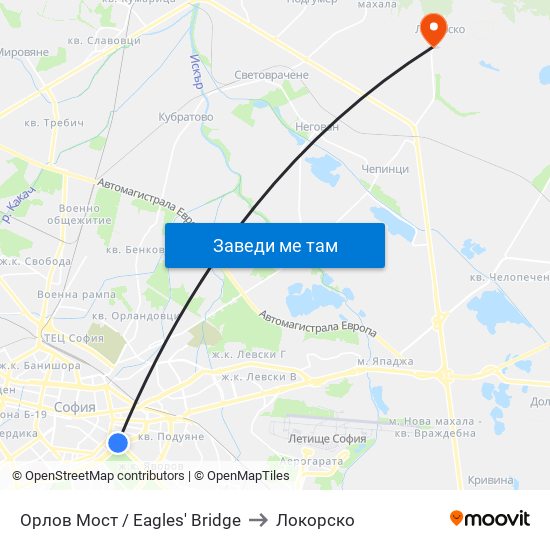 Орлов Мост / Eagles' Bridge to Локорско map