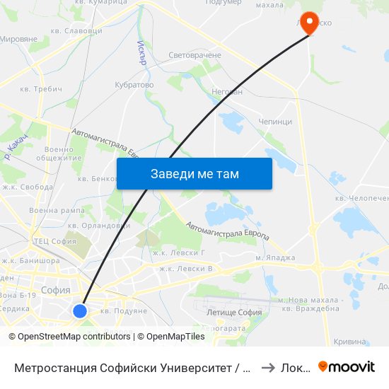 Метростанция Софийски Университет / Sofia University Metro Station (2827) to Локорско map