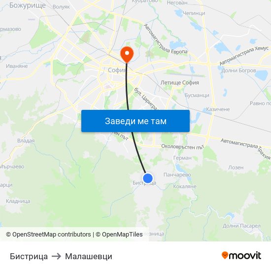 Бистрица to Малашевци map