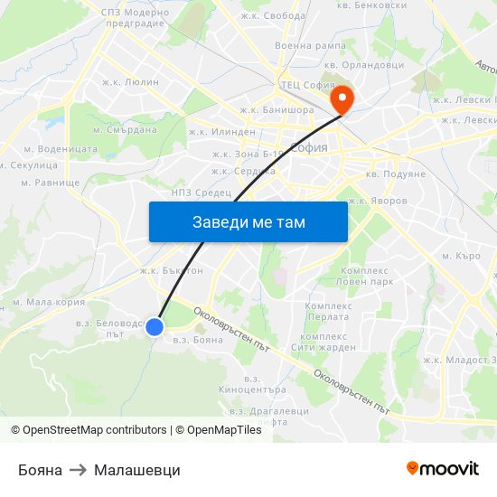 Бояна to Малашевци map