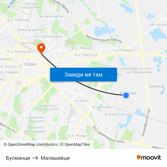 Бусманци to Малашевци map