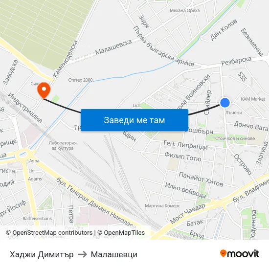 Хаджи Димитър to Малашевци map