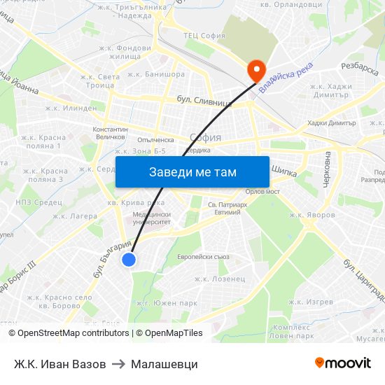 Ж.К. Иван Вазов to Малашевци map