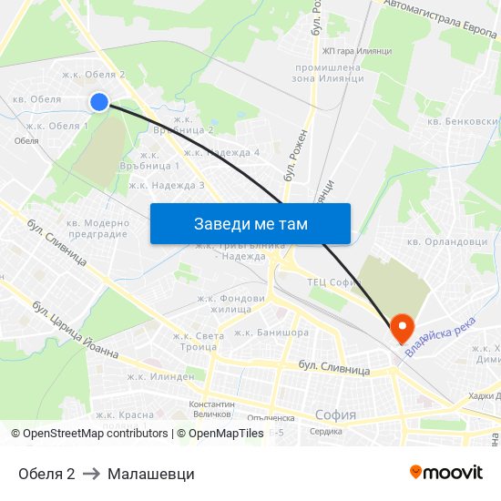 Обеля 2 to Малашевци map