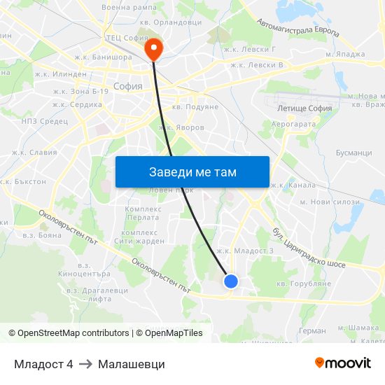 Младост 4 to Малашевци map