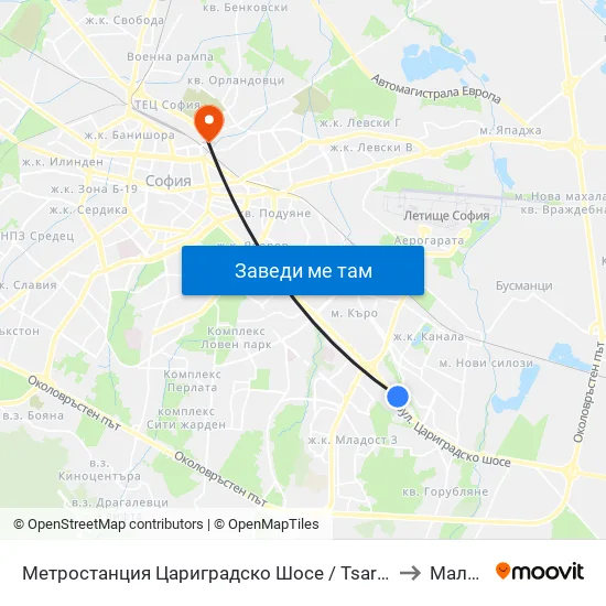 Ⓜ️ Метростанция Цариградско Шосе / Tsarigradsko Shosse Metro Station (1016) to Малашевци map