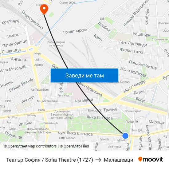 Театър София / Sofia Theatre (1727) to Малашевци map