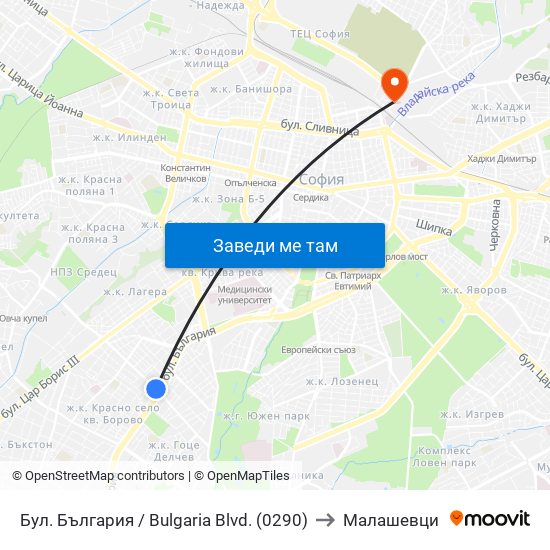 Бул. България / Bulgaria Blvd. (0290) to Малашевци map