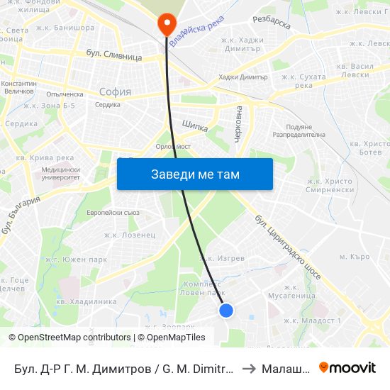 Бул. Д-Р Г. М. Димитров / G. M. Dimitrov Blvd. (0316) to Малашевци map