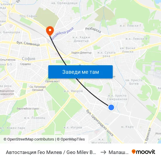 🚌🎓 Автостанция Гео Милев / Geo Milev Bus Station (0052) to Малашевци map