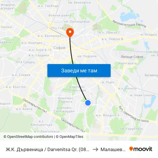 Ж.К. Дървеница / Darvenitsa Qr. (0801) to Малашевци map