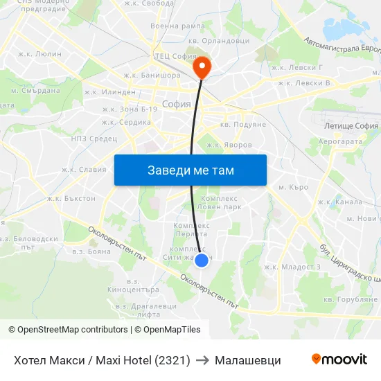 Хотел Макси / Maxi Hotel (2321) to Малашевци map
