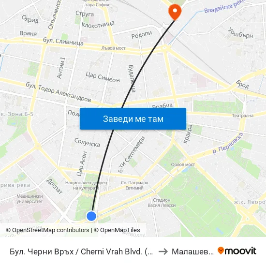 Бул. Черни Връх / Cherni Vrah Blvd. (0395) to Малашевци map