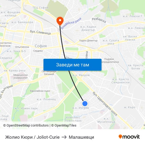 Жолио Кюри / Joliot-Curie to Малашевци map