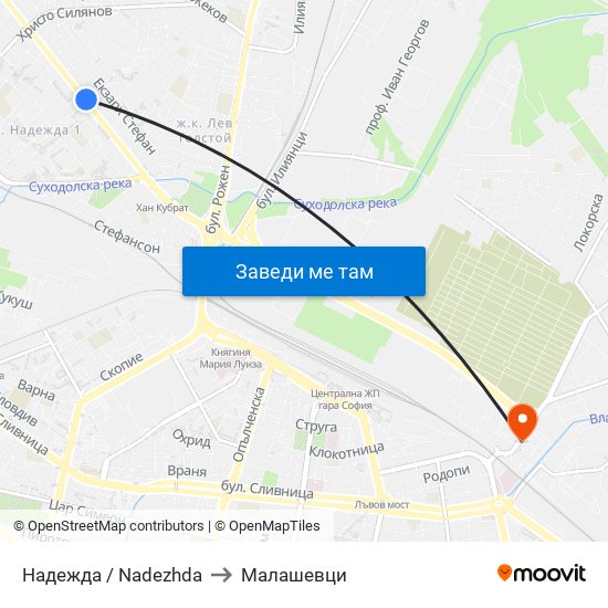 Надежда / Nadezhda to Малашевци map