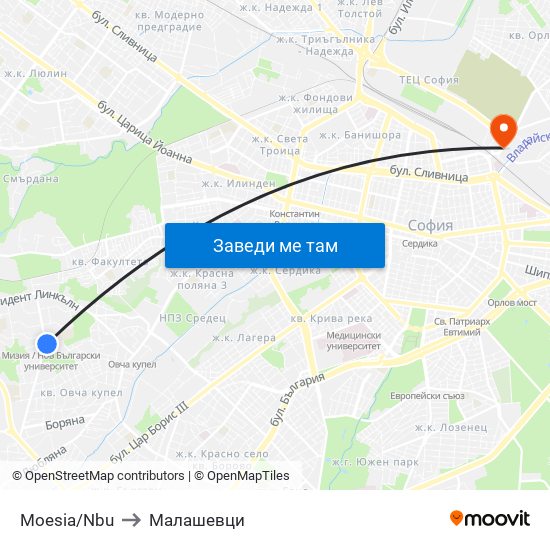 Moesia/Nbu to Малашевци map