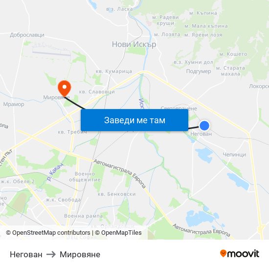 Негован to Мировяне map