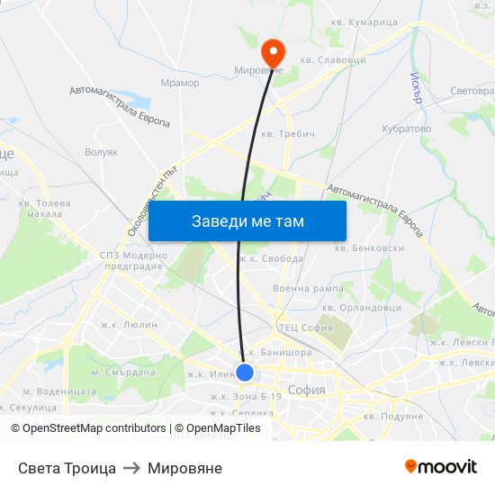 Света Троица to Мировяне map