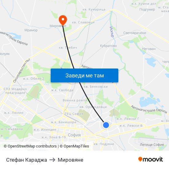 Стефан Караджа to Мировяне map