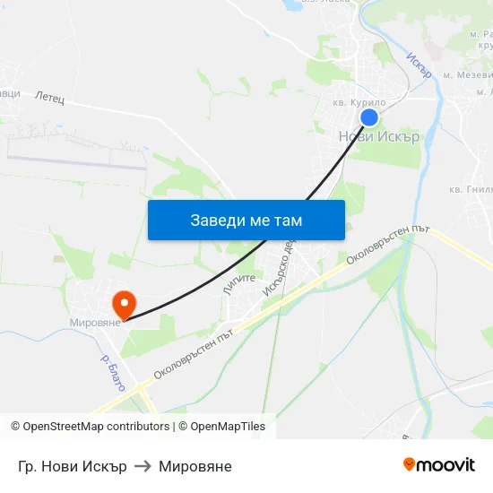 Гр. Нови Искър to Мировяне map