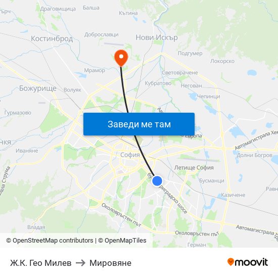 Ж.К. Гео Милев to Мировяне map