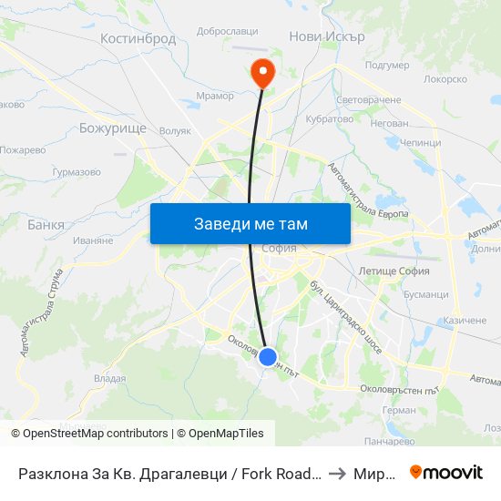 Разклона За Кв. Драгалевци / Fork Road To Dragalevtsi Qr. (1457) to Мировяне map