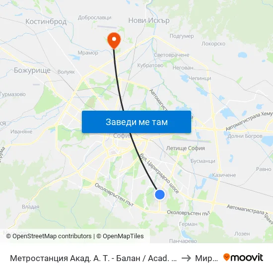 Ⓜ️ Метростанция Акад. Александър Теодоров - Балан / Akademik Aleksandar Teodorov - Balan Metro Station (1917) to Мировяне map