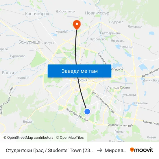 Студентски Град / Students' Town (2382) to Мировяне map