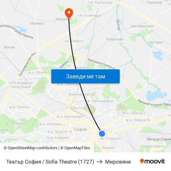 Театър София / Sofia Theatre (1727) to Мировяне map