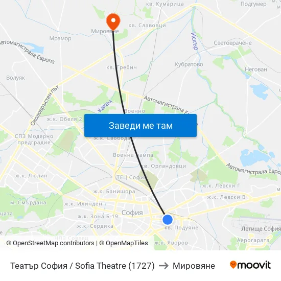 Театър София / Sofia Theatre (1727) to Мировяне map