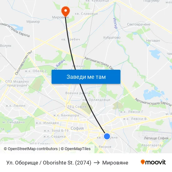 Ул. Оборище / Oborishte St. (2074) to Мировяне map