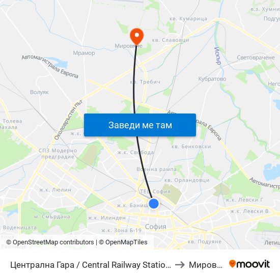 Централна Гара / Central Railway Station (1327) to Мировяне map