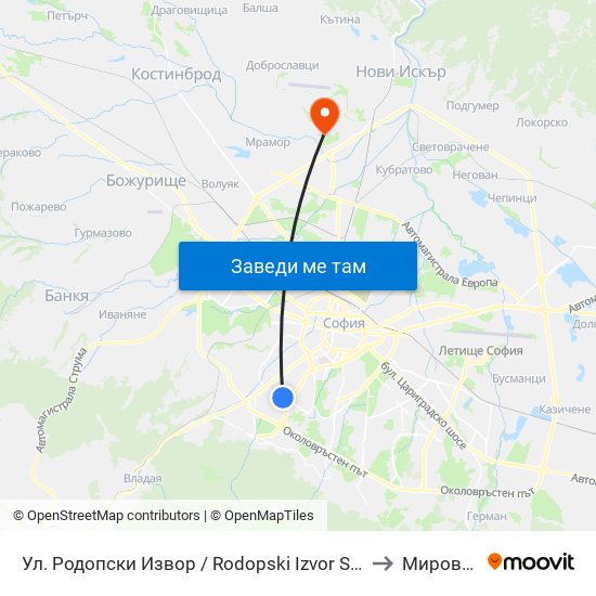 Ул. Родопски Извор / Rodopski Izvor St. (2730) to Мировяне map