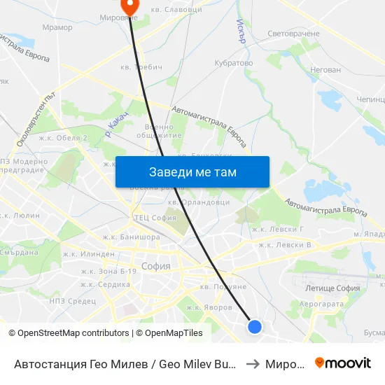 🚌 Автостанция Гео Милев / Geo Milev Bus Station (0052) to Мировяне map